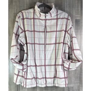 Liz Claiborne Golf Jacket Womens XL Pink Plaid Half Zip Pullover Lined